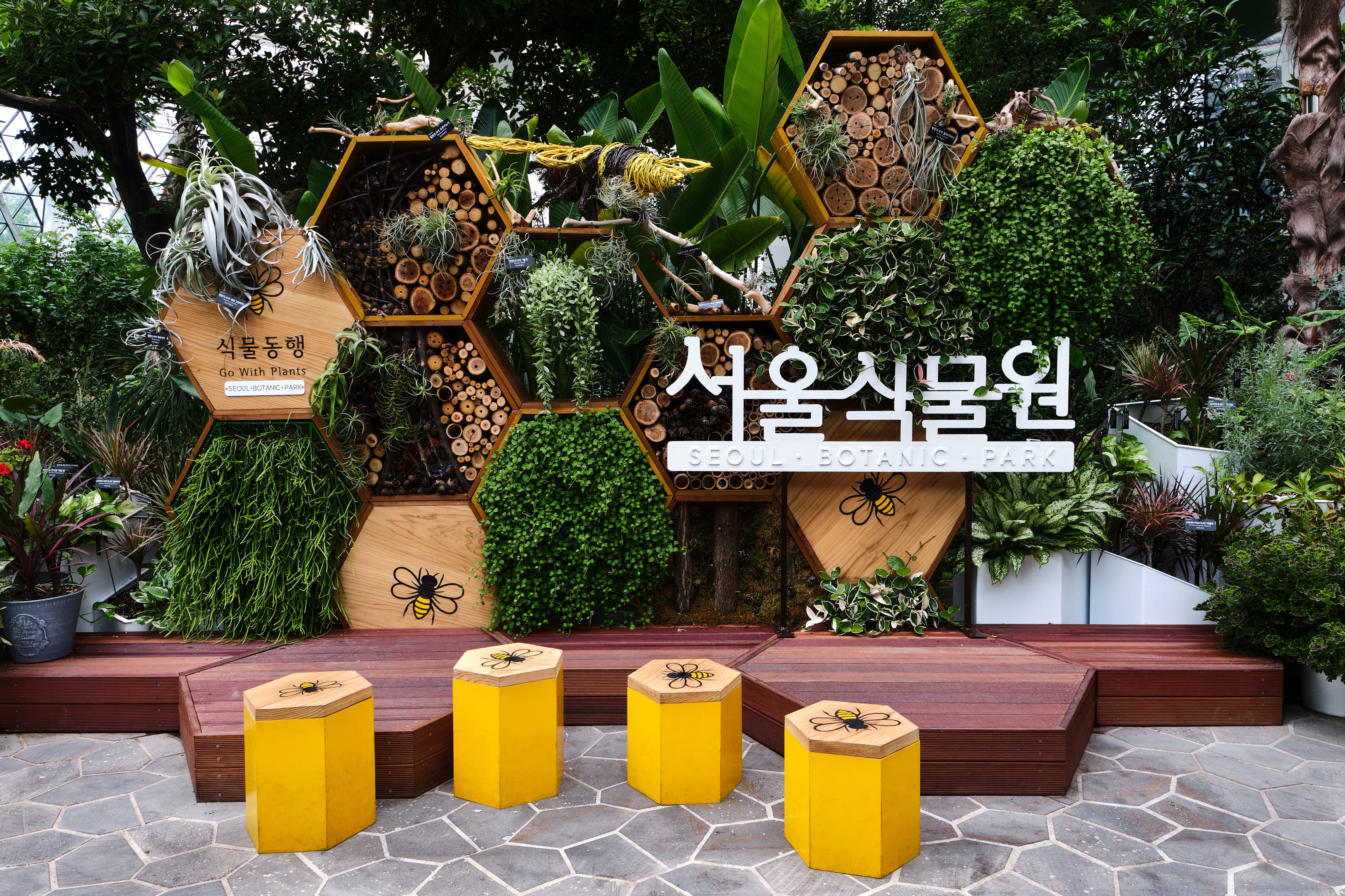 Mural of plants in the greenhouse reception